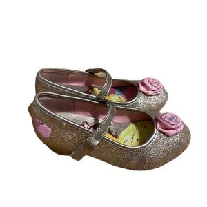 Disney Beauty and the Beast Belle Heels Shoes Gold Glitter 9/10 Dress Play Kids